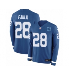 Youth Nike Indianapolis Colts #28 Marshall Faulk Limited Blue Therma Long Sleeve NFL Jersey
