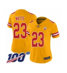 Women's Kansas City Chiefs #23 Armani Watts Limited Gold Inverted Legend 100th Season Football Jersey