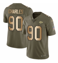 Men's Nike Kansas City Chiefs #90 Stefan Charles Limited Olive/Gold 2017 Salute to Service NFL Jersey