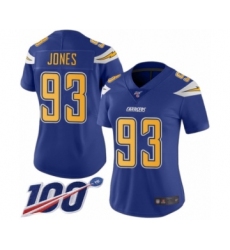 Women's Los Angeles Chargers #93 Justin Jones Limited Electric Blue Rush Vapor Untouchable 100th Season Football Jersey