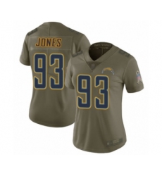 Women's Los Angeles Chargers #93 Justin Jones Limited Olive 2017 Salute to Service Football Jersey