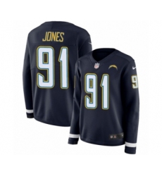 Women's Nike Los Angeles Chargers #91 Justin Jones Limited Navy Blue Therma Long Sleeve NFL Jersey