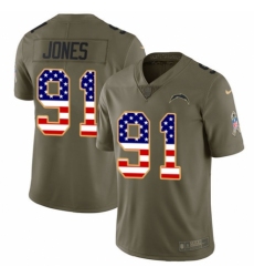 Youth Nike Los Angeles Chargers #91 Justin Jones Limited Olive/USA Flag 2017 Salute to Service NFL Jersey