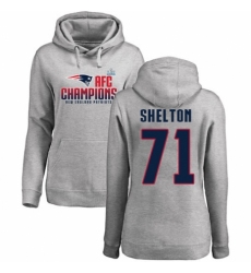 Women's Nike New England Patriots #71 Danny Shelton Heather Gray 2017 AFC Champions Pullover Hoodie