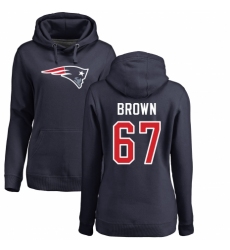 NFL Women's Nike New England Patriots #67 Trent Brown Navy Blue Name & Number Logo Pullover Hoodie