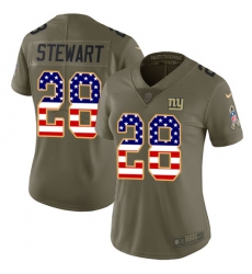 Women's Nike New York Giants #28 Jonathan Stewart Limited Olive USA Flag 2017 Salute to Service NFL Jersey