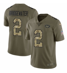 Men's Nike New York Jets #2 Teddy Bridgewater Limited Olive/Camo 2017 Salute to Service NFL Jersey