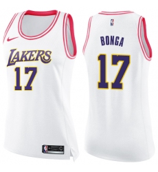 Women's Nike Los Angeles Lakers #17 Isaac Bonga Swingman White Pink Fashion NBA Jersey