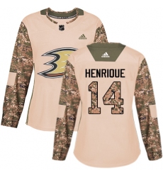Women's Adidas Anaheim Ducks #14 Adam Henrique Authentic Camo Veterans Day Practice NHL Jersey