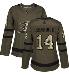 Women's Adidas Anaheim Ducks #14 Adam Henrique Authentic Green Salute to Service NHL Jersey