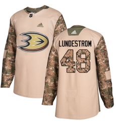 Men's Adidas Anaheim Ducks #48 Isac Lundestrom Authentic Camo Veterans Day Practice NHL Jersey