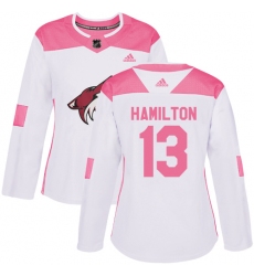 Women's Adidas Arizona Coyotes #13 Freddie Hamilton Authentic White Pink Fashion NHL Jersey