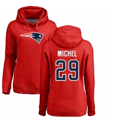 NFL Women's Nike New England Patriots #29 Sony Michel Red Name & Number Logo Pullover Hoodie