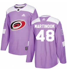 Men's Adidas Carolina Hurricanes #48 Jordan Martinook Authentic Purple Fights Cancer Practice NHL Jersey