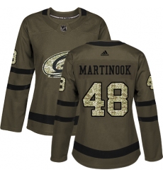 Women's Adidas Carolina Hurricanes #48 Jordan Martinook Authentic Green Salute to Service NHL Jersey