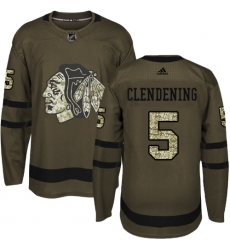 Men's Adidas Chicago Blackhawks #5 Adam Clendening Authentic Green Salute to Service NHL Jersey