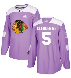 Men's Adidas Chicago Blackhawks #5 Adam Clendening Authentic Purple Fights Cancer Practice NHL Jersey