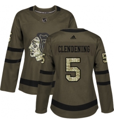 Women's Adidas Chicago Blackhawks #5 Adam Clendening Authentic Green Salute to Service NHL Jersey