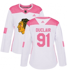 Women's Adidas Chicago Blackhawks #91 Anthony Duclair Authentic White Pink Fashion NHL Jersey