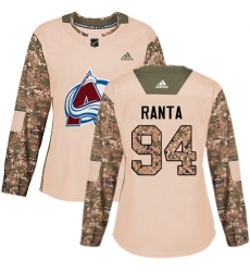 Women's Adidas Colorado Avalanche #94 Sampo Ranta Authentic Camo Veterans Day Practice NHL Jersey