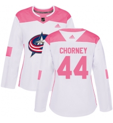 Women's Adidas Columbus Blue Jackets #44 Taylor Chorney Authentic White Pink Fashion NHL Jersey