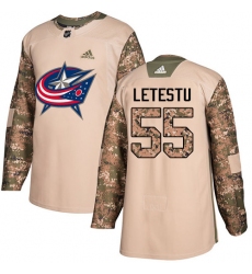 Men's Adidas Columbus Blue Jackets #55 Mark Letestu Authentic Camo Veterans Day Practice NHL Jersey