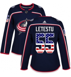 Women's Adidas Columbus Blue Jackets #55 Mark Letestu Authentic Navy Blue USA Flag Fashion NHL Jersey