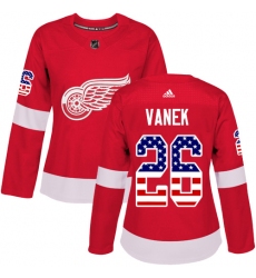 Women's Adidas Detroit Red Wings #26 Thomas Vanek Authentic Red USA Flag Fashion NHL Jersey