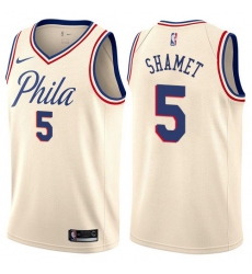 Men's Nike Philadelphia 76ers #5 Landry Shamet Swingman Cream NBA Jersey - City Edition
