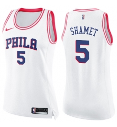 Women's Nike Philadelphia 76ers #5 Landry Shamet Swingman White Pink Fashion NBA Jersey