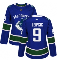 Women's Adidas Vancouver Canucks #9 Brendan Leipsic Premier Blue Home NHL Jersey