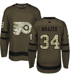 Men's Adidas Philadelphia Flyers #34 Petr Mrazek Premier Green Salute to Service NHL Jersey