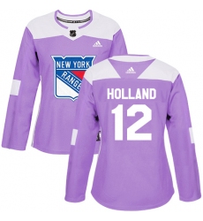 Women's Adidas New York Rangers #12 Peter Holland Authentic Purple Fights Cancer Practice NHL Jersey