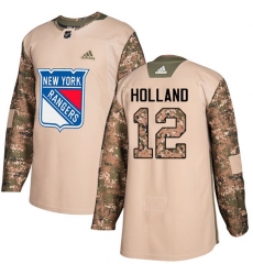 Youth Adidas New York Rangers #12 Peter Holland Authentic Camo Veterans Day Practice NHL Jersey