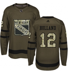 Youth Adidas New York Rangers #12 Peter Holland Premier Green Salute to Service NHL Jersey