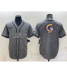 Men's Los Angeles Rams Grey Gridiron Team Big Logo Cool Base Stitched Baseball Jersey