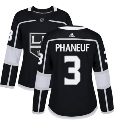 Women's Adidas Los Angeles Kings #3 Dion Phaneuf Authentic Black Home NHL Jersey
