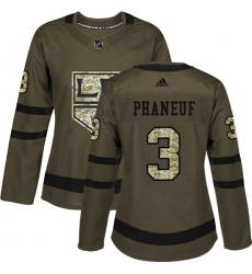Women's Adidas Los Angeles Kings #3 Dion Phaneuf Authentic Green Salute to Service NHL Jersey