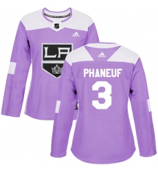 Women's Adidas Los Angeles Kings #3 Dion Phaneuf Authentic Purple Fights Cancer Practice NHL Jersey