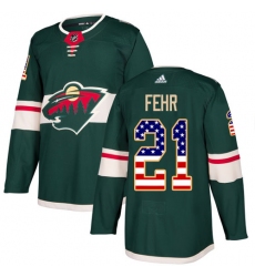 Men's Adidas Minnesota Wild #21 Eric Fehr Authentic Green USA Flag Fashion NHL Jersey