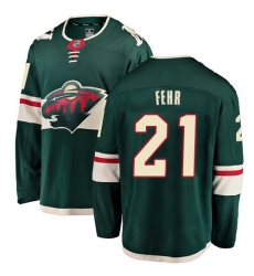 Men's Minnesota Wild #21 Eric Fehr Authentic Green Home Fanatics Branded Breakaway NHL Jersey