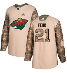 Youth Adidas Minnesota Wild #21 Eric Fehr Authentic Camo Veterans Day Practice NHL Jersey
