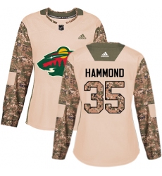 Women's Adidas Minnesota Wild #35 Andrew Hammond Authentic Camo Veterans Day Practice NHL Jersey
