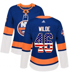 Women's Adidas New York Islanders #46 Bode Wilde Authentic Royal Blue USA Flag Fashion NHL Jersey