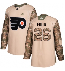 Men's Adidas Philadelphia Flyers #26 Christian Folin Authentic Camo Veterans Day Practice NHL Jersey