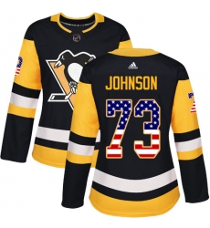 Women's Adidas Pittsburgh Penguins #73 Jack Johnson Authentic Black USA Flag Fashion NHL Jersey