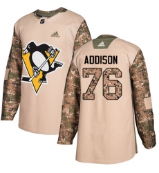 Men's Adidas Pittsburgh Penguins #76 Calen Addison Authentic Camo Veterans Day Practice NHL Jersey
