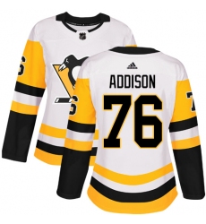 Women's Adidas Pittsburgh Penguins #76 Calen Addison Authentic White Away NHL Jersey