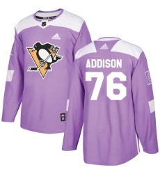 Youth Adidas Pittsburgh Penguins #76 Calen Addison Authentic Purple Fights Cancer Practice NHL Jersey