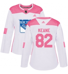 Women's Adidas New York Rangers #82 Joey Keane Authentic White Pink Fashion NHL Jersey